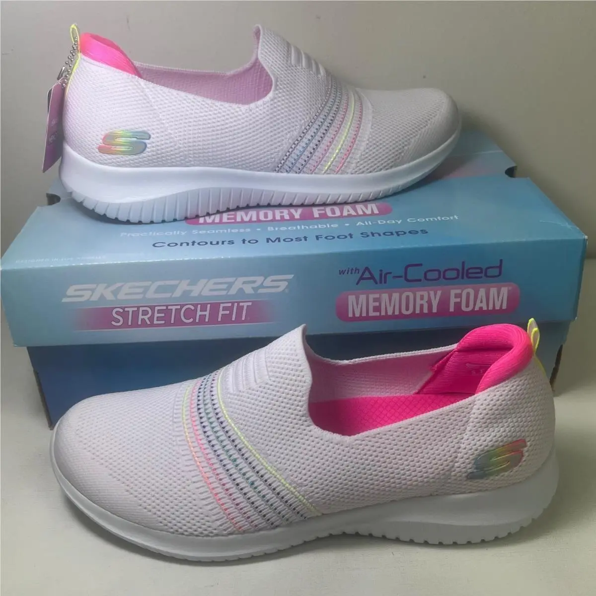 Women`s On The Go Flex Serene White Rainbow Slip On Sneakers Size 9 by Skechers