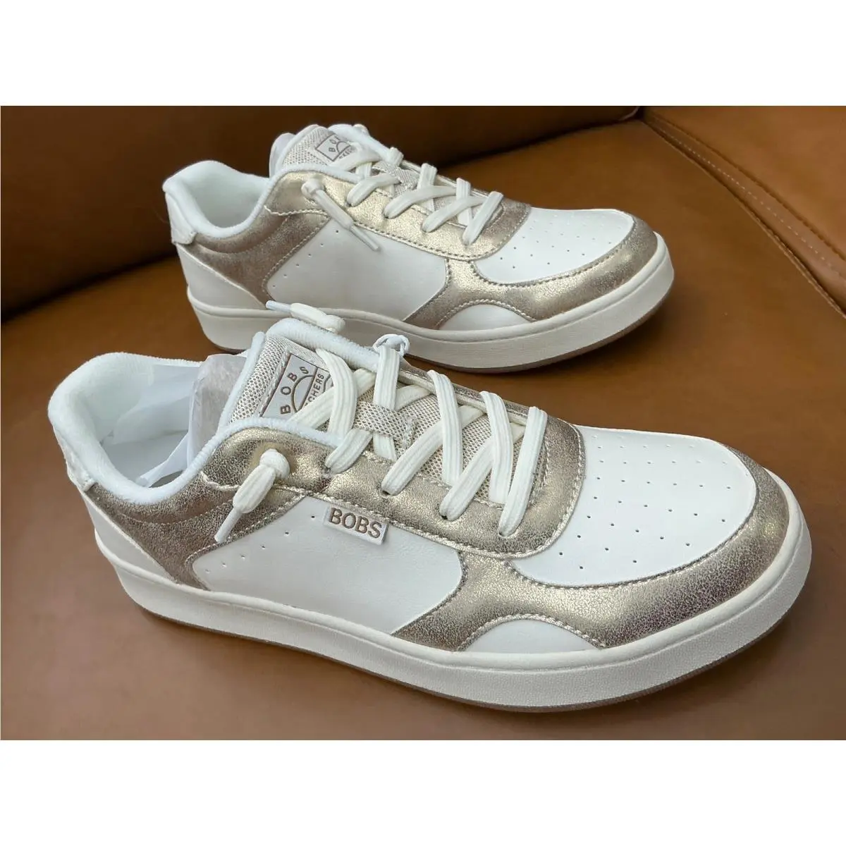 Bobs  B Cute Court Sneakers Womens 8 White Gold Glitz 114508 Wgd by Skechers