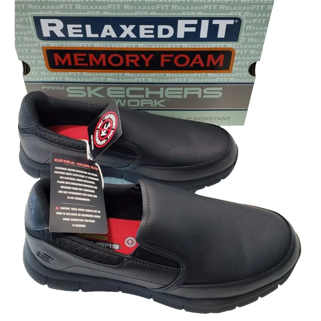 Men`s 8.5 Nampa Groton Slip Resistant Memory Foam Shoes Black by Skechers