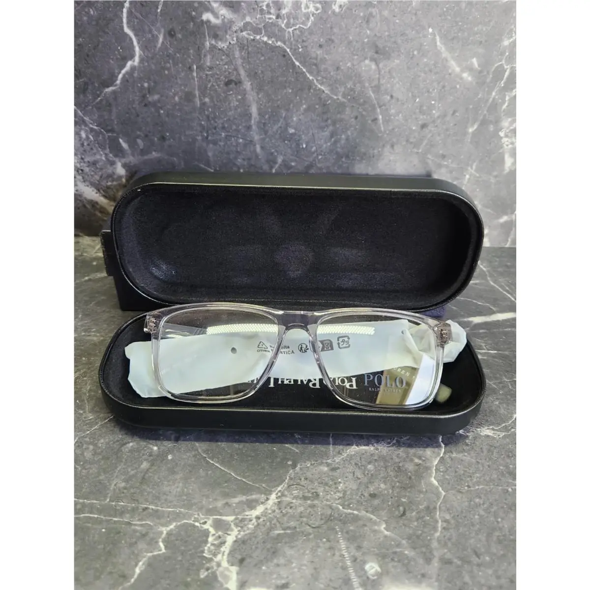 Ph2257U Shiny Transparent L Gray Square Eyeglasses Frames 55 16 145 by Ralph Lauren