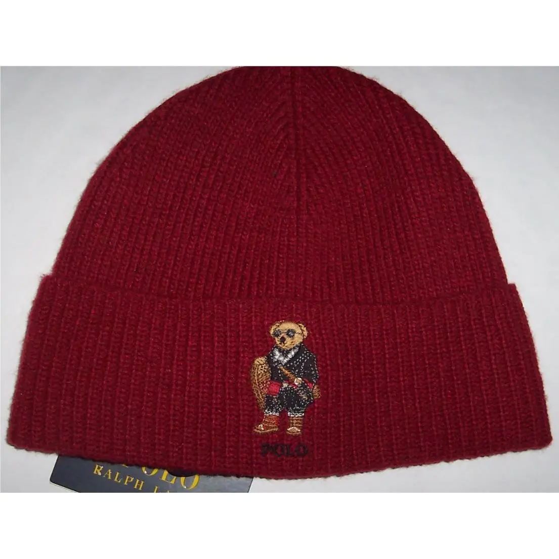 Polo Ralph Lauren Dark Red Snowshoe Bear Wool-blend Beanie Hat Sunglasses