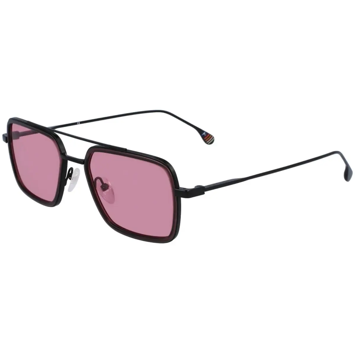 Hugon Slim Metal Navigator Sunglasses - PS23101S - Made In Italy Black-Brown/Rose (003) by Paul Smith