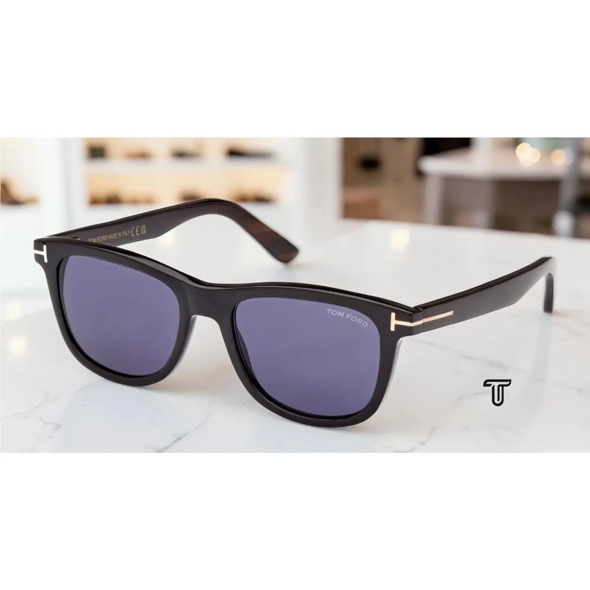Tom Ford FT1046 P 63V Horn Black Horn Blue 53 mm Men`s Sunglasses