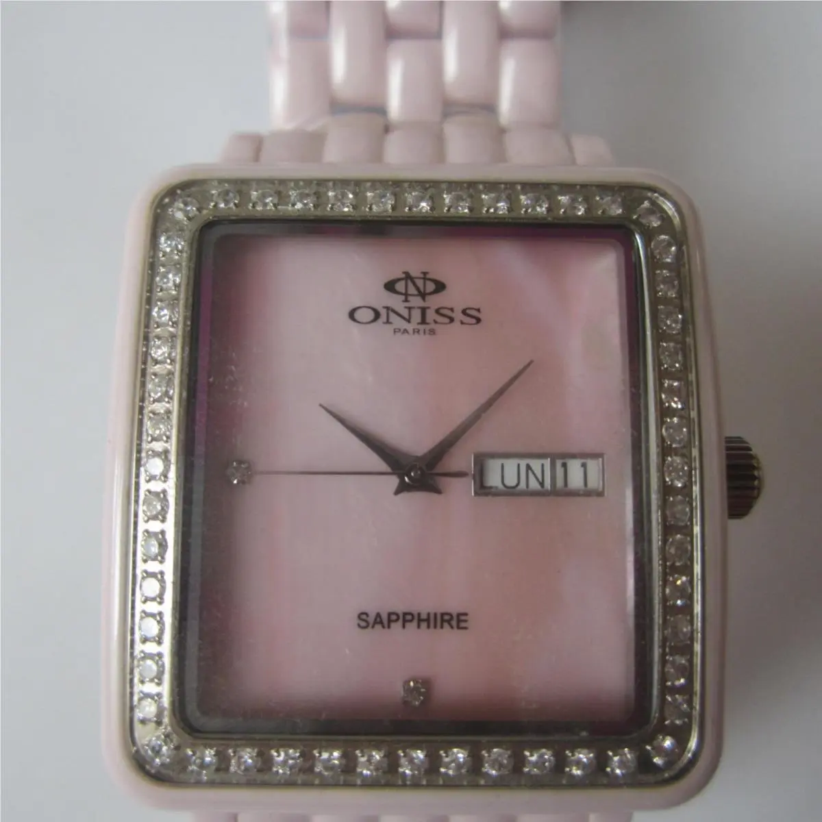 Oniss Lady`s Watch Quartz All Pink Ceramic Diamond Mop Dial Sapphire ON7700-L