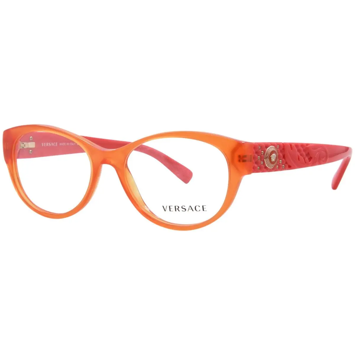 Versace VE3195 5100 Eyeglasses Frame Women`s Orange Full Rim Oval Shape 52mm