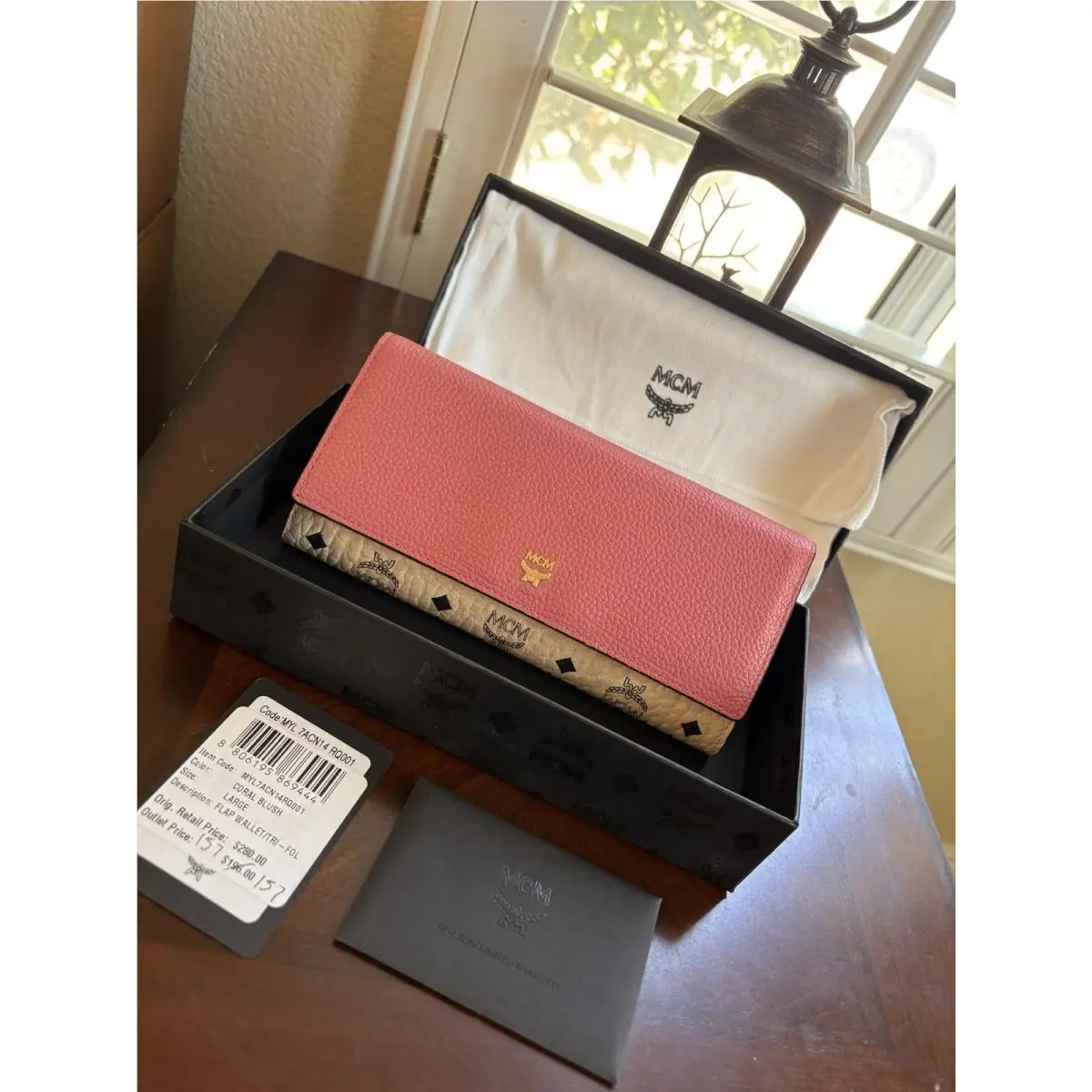 Mcm Large Flap Leather Wallet in Coral Blush and Cream by MCM