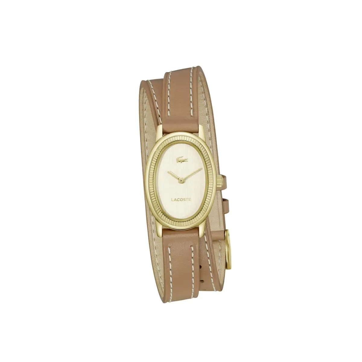 Parisienne Women`s 2H Watch – Oval Case Fluted Bezel Quartz Tan by Lacoste