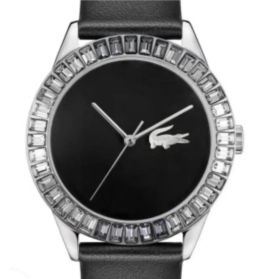 Ladycroc 2001411 Women’s Watch Black Leather Band Crystal Bezel 36.5mm by Lacoste