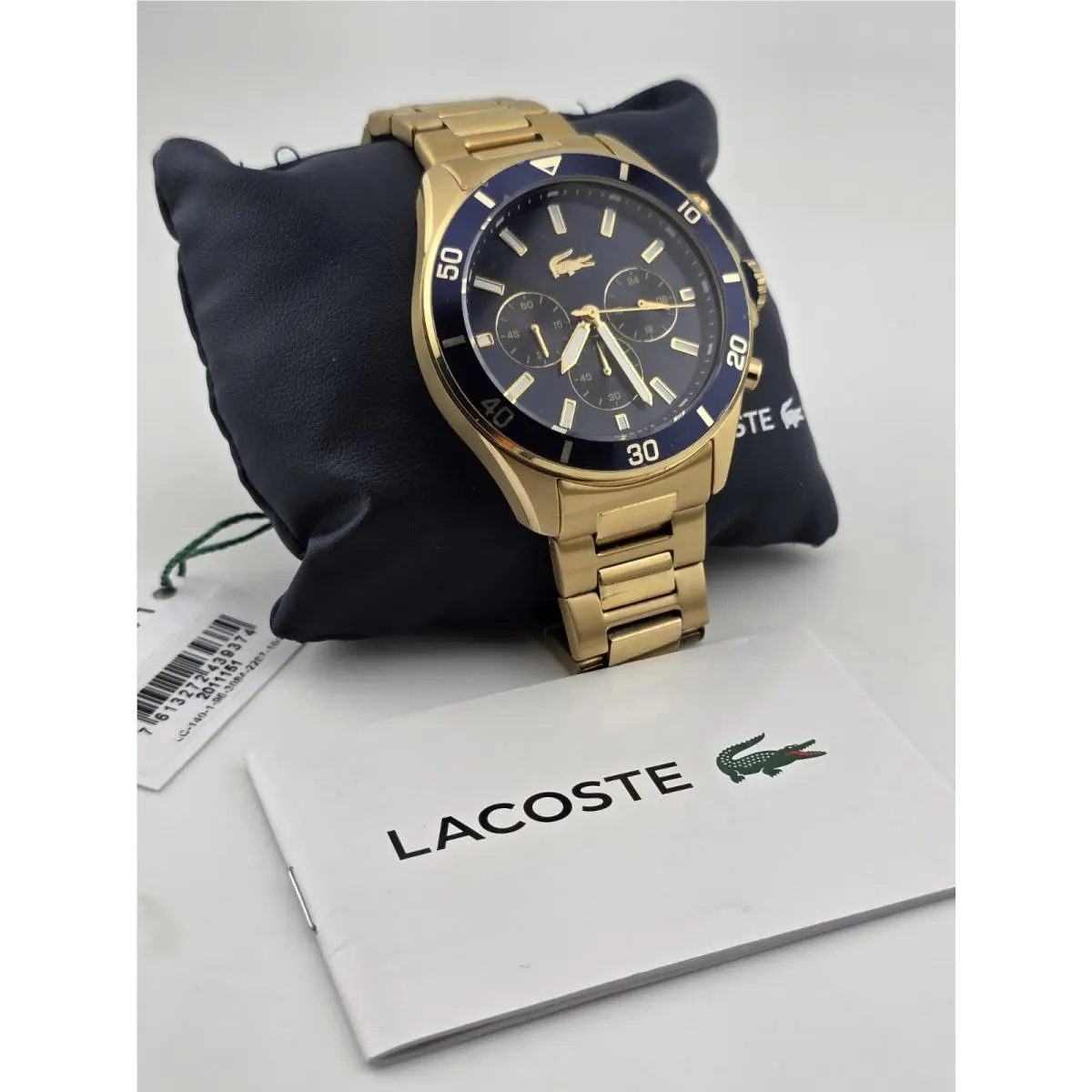 Men`s Tiebreaker Chrono Watch - Blue with Gold Plated Bracelet Works by Lacoste