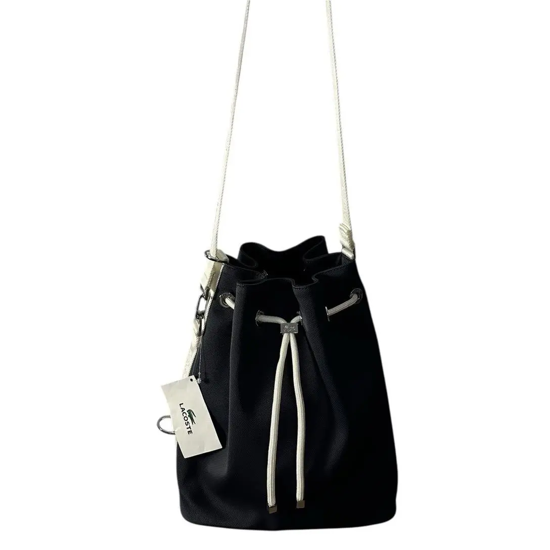 Chantaco Navy Blue White Drawstring Bucket Bag Lightweight Pocket by Lacoste