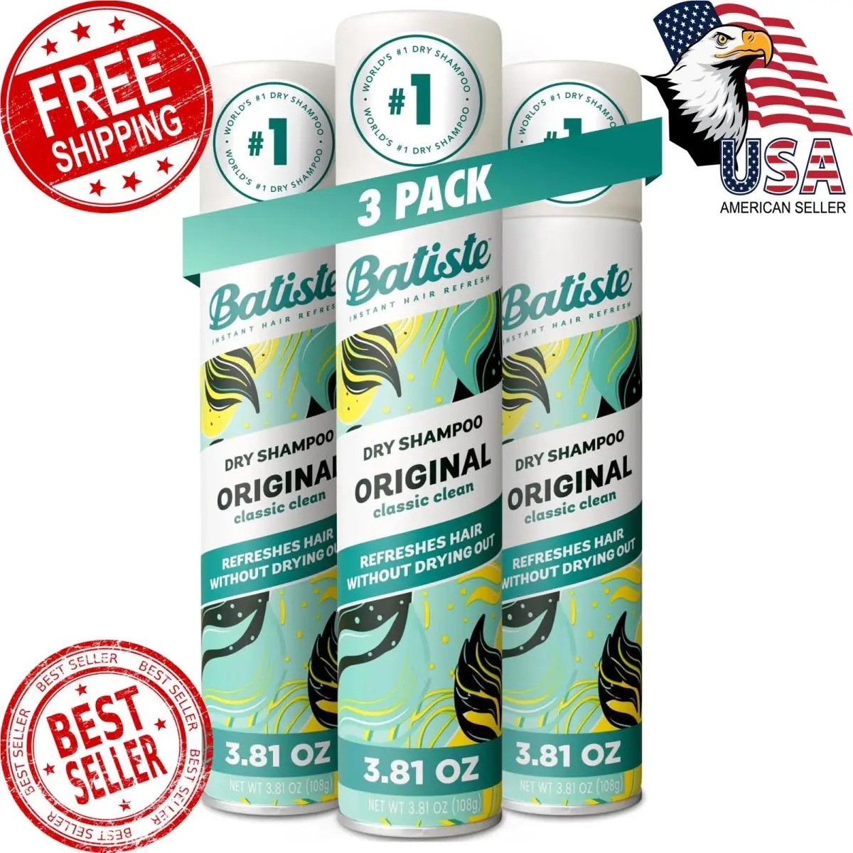 Batiste Dry Shampoo Waterless Shampoo 3.81oz Pack of 3