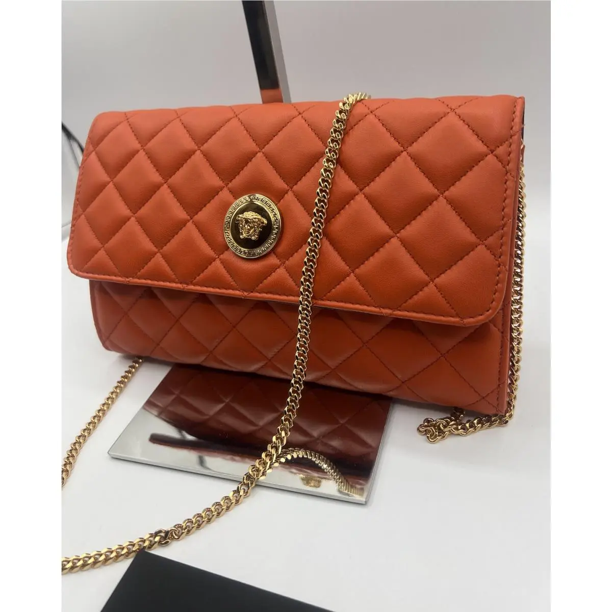 Medusa Quilted Lambskin Leather Wallet on Chain Shoulder Crossbody Bag by Versace
