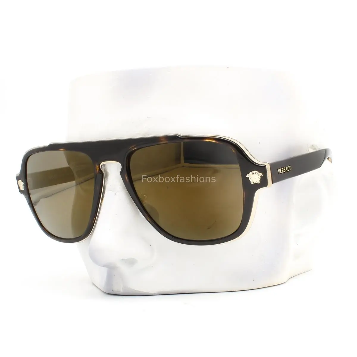 VE 2199 1252/4T Sunglasses Brown Havana Gray Gold Mirror with Case by Versace