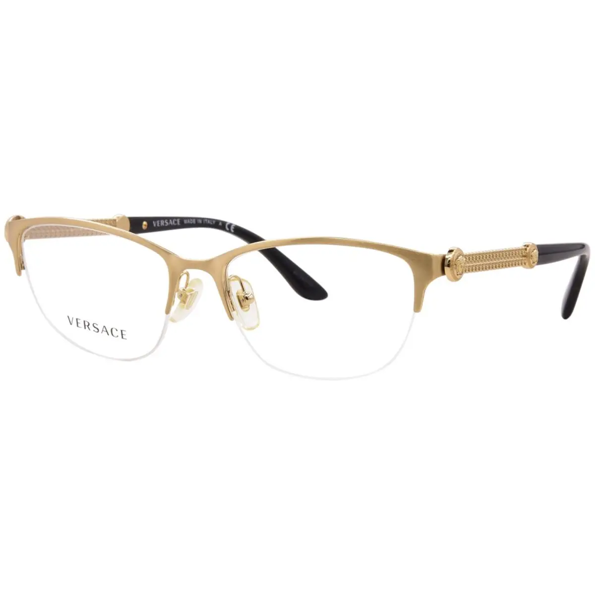 Versace VE1228 1352 Eyeglasses Women`s Black/gold Semi Rim Rectangle Shape 53mm
