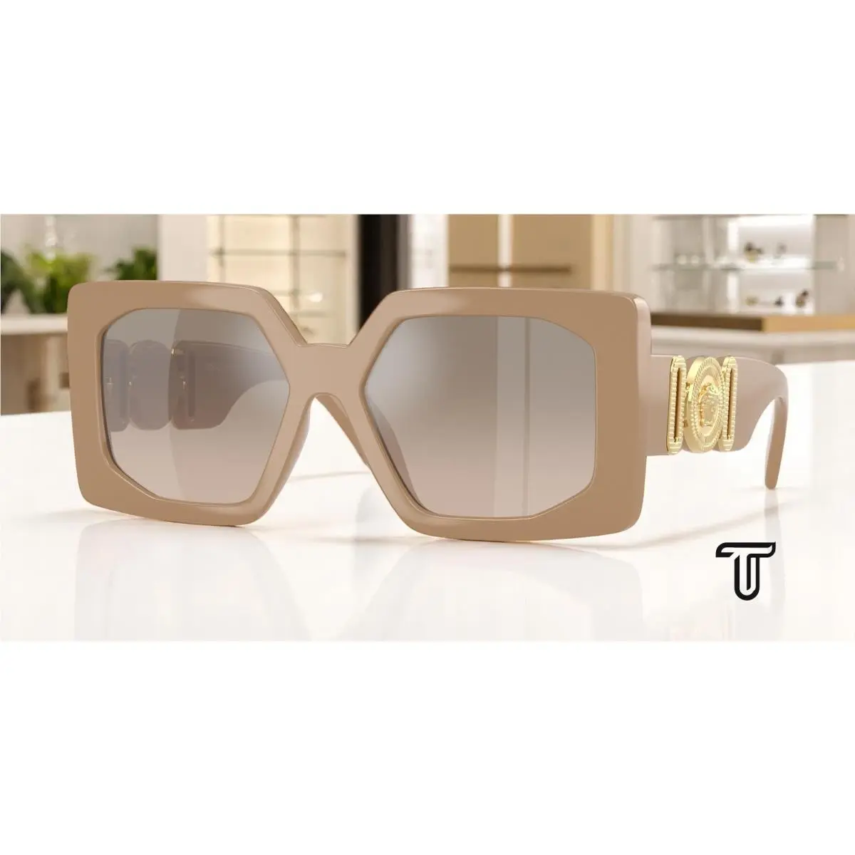 VE4478U 549961 Beige Brown Grad Grey Mirror Silver 55 Women`s Sunglasses by Versace