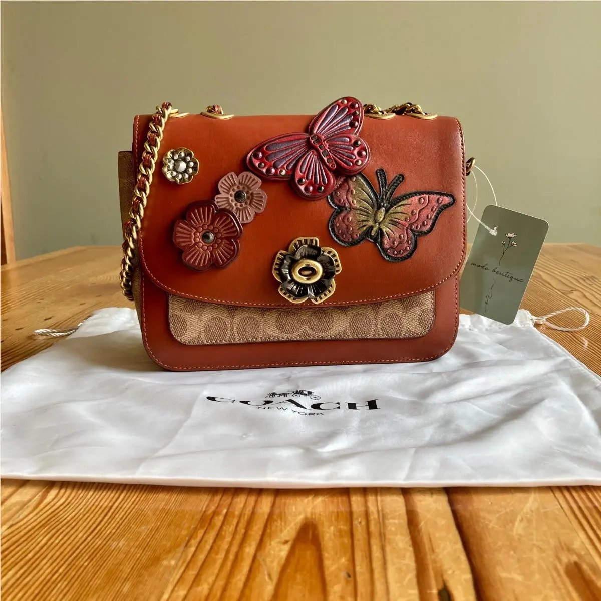 Signature Coated Canvas Butterfly Floral Madison Shoulder Bag - 0731LR by Coach