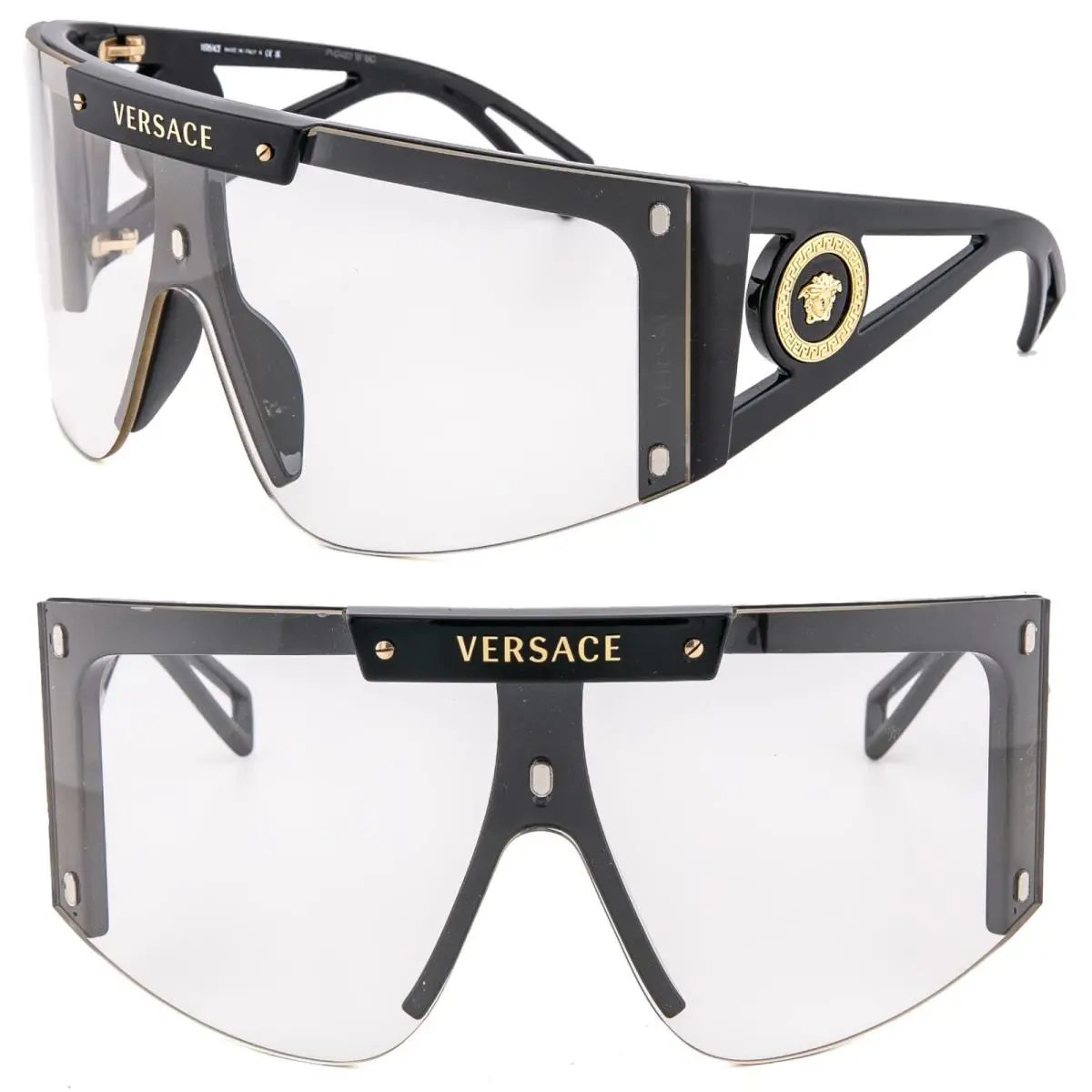 Versace VE4393 Geometric Medusa Shield Black Clear 4393 Unisex Mask Sunglasses