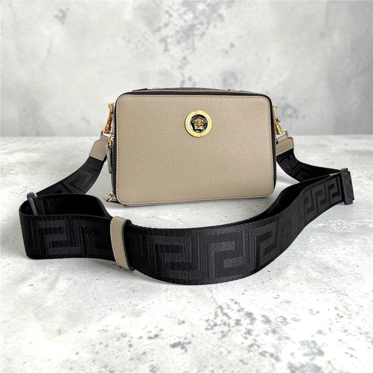 Medusa 2-way Leather Zip-around Crossbody Bag Greca Adjustable Strap by Versace