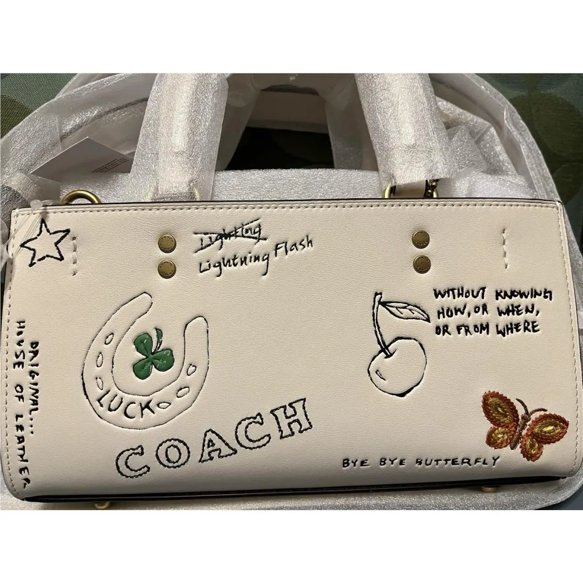 Sketch Print Rogue 26 Leather Bag Chalk CAN07 by Coach