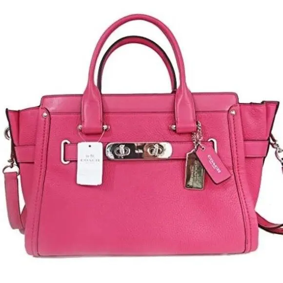 F53308 Nubuck Pebble Leather Swagger Carryall Purse Bag Sv/dahlia… by Coach