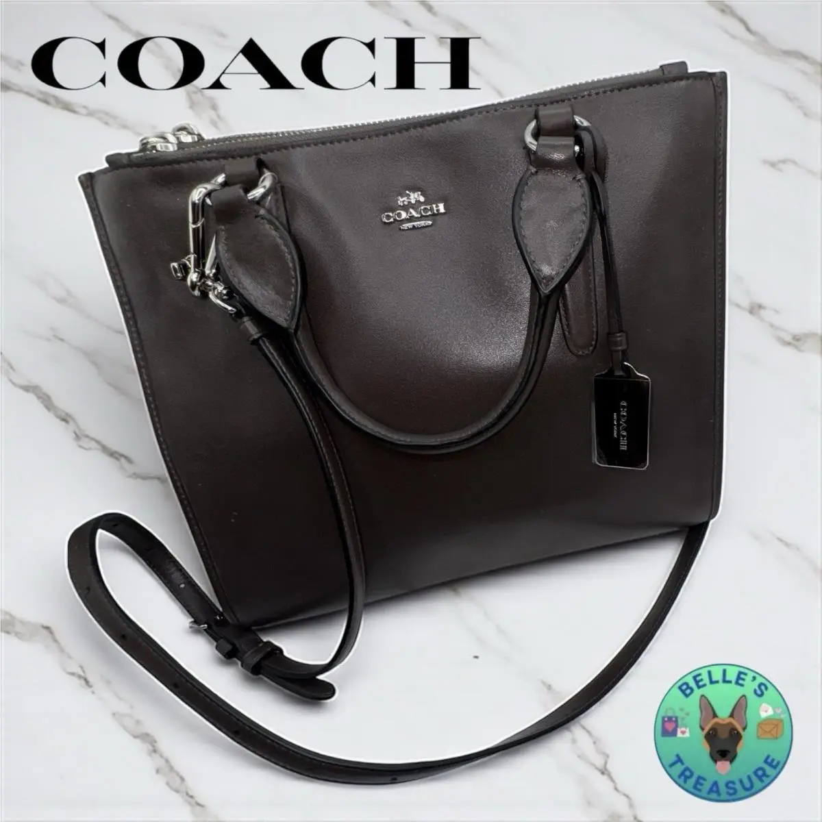 Crosby Carryall Handbag Brown Crossgrain Leather Turn Lock Double Strap by Coach