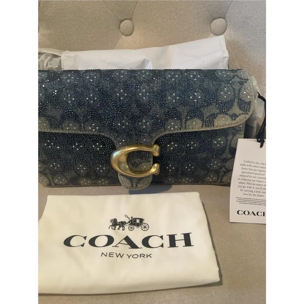 Tabby 26 Crystal Denim Signature Shoulder Crossbody Bag Leather by Coach