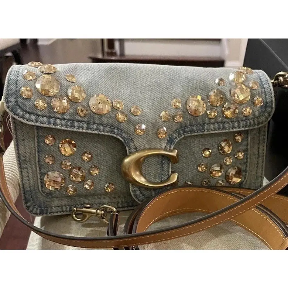 Tabby 26 Denim with Crystals Vachetta Leather Shoulder Bag Gift Boxed by Coach