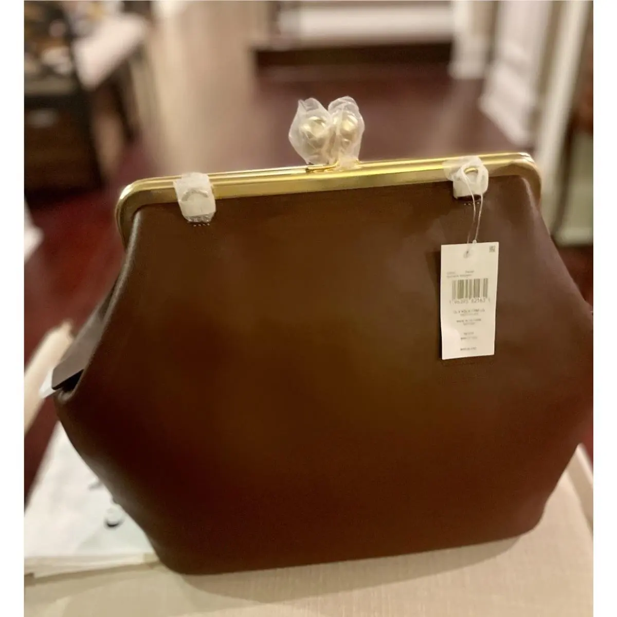Large Kisslock Frame Leather Shoulder Bag Clutch In Dark Brown CBR51 by Coach