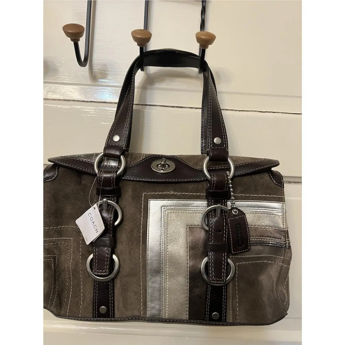 Op Art Satchel Purse + Wallet 10151 40053 Gold Silver Brown Amazing by Coach