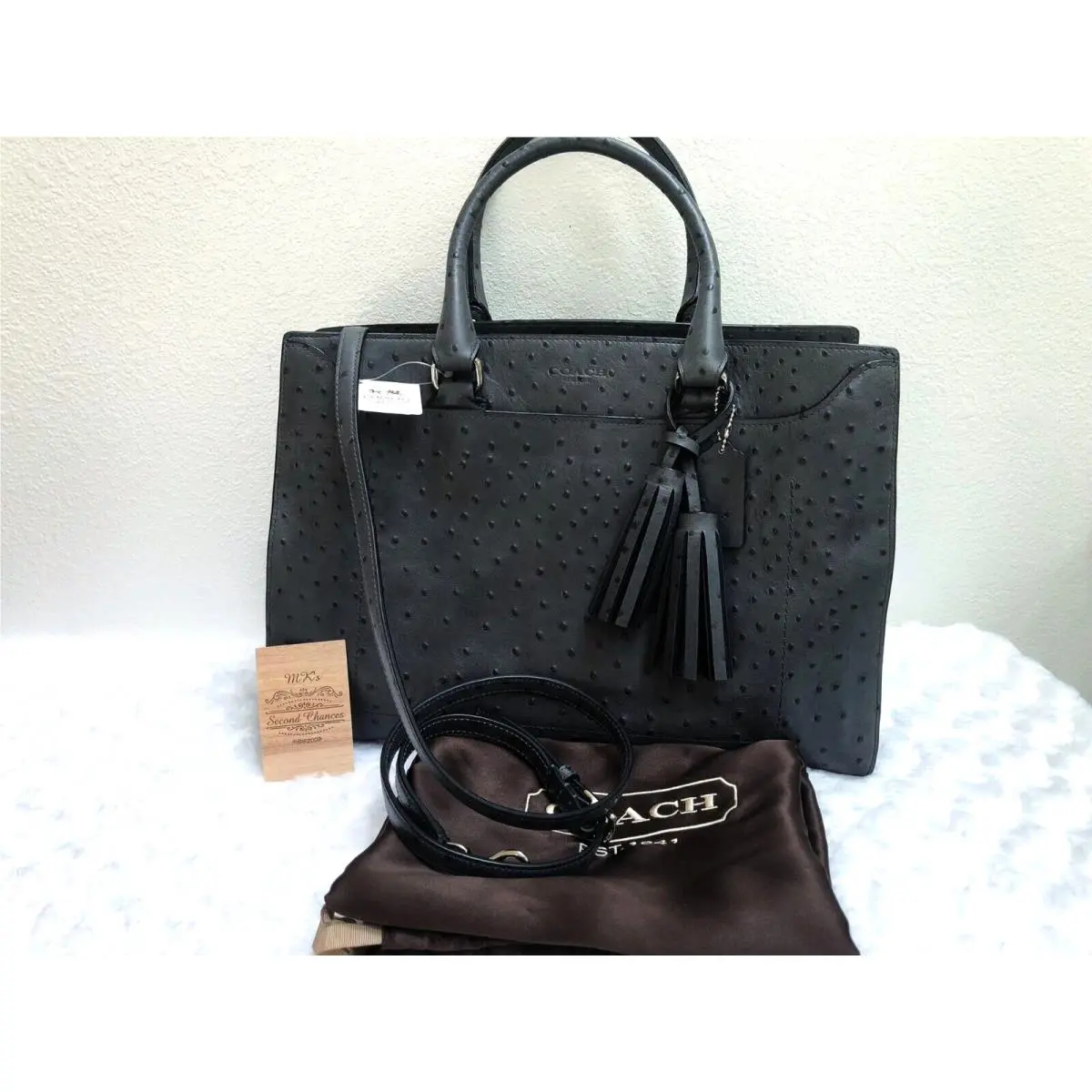 Legacy Pinnacle Leighton Ostrich Embossed Carryall - 23502 - Charcoal by Coach