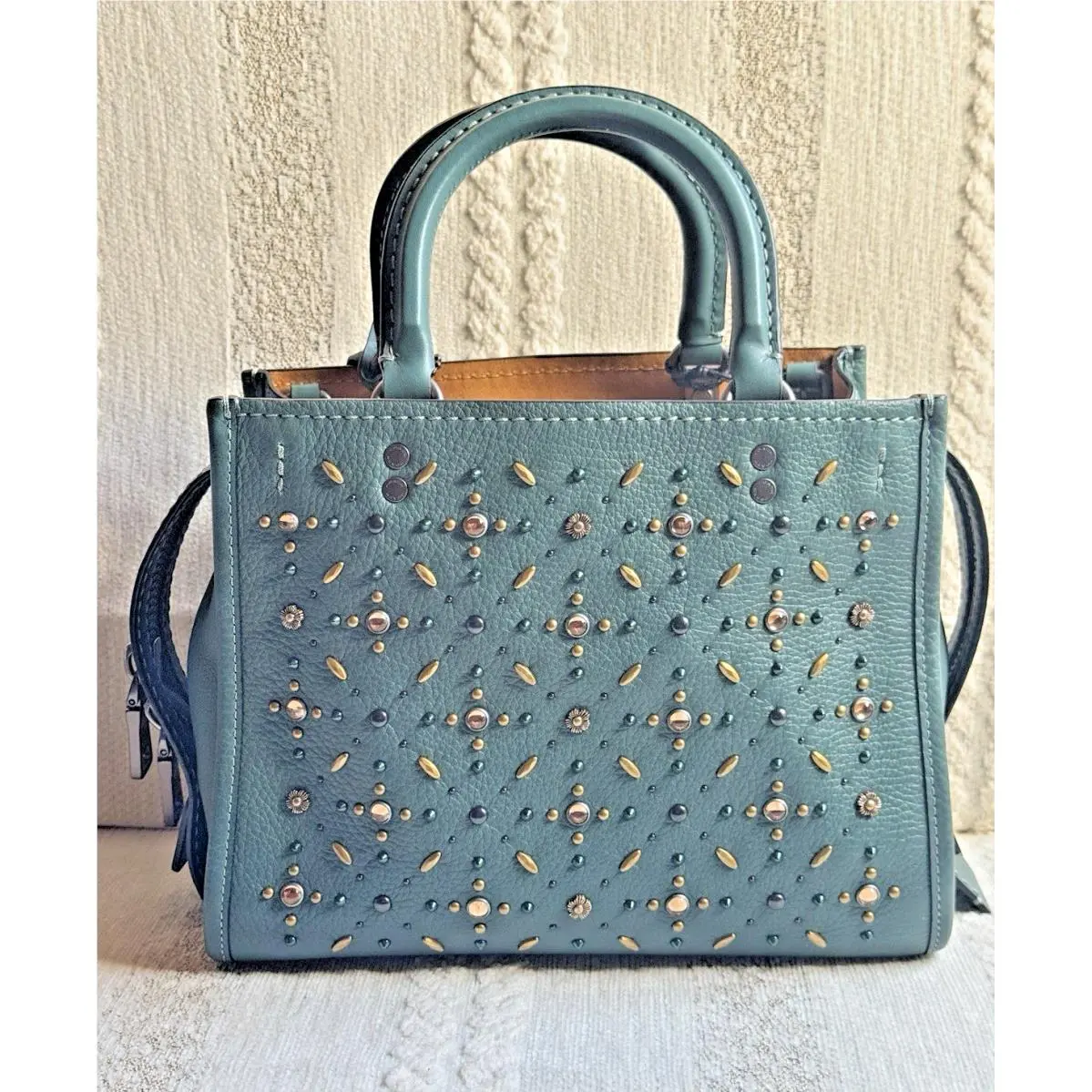 Prairie Rivets Rogue 25 Teal Pebble Leather Handbag Style 21590 by Coach