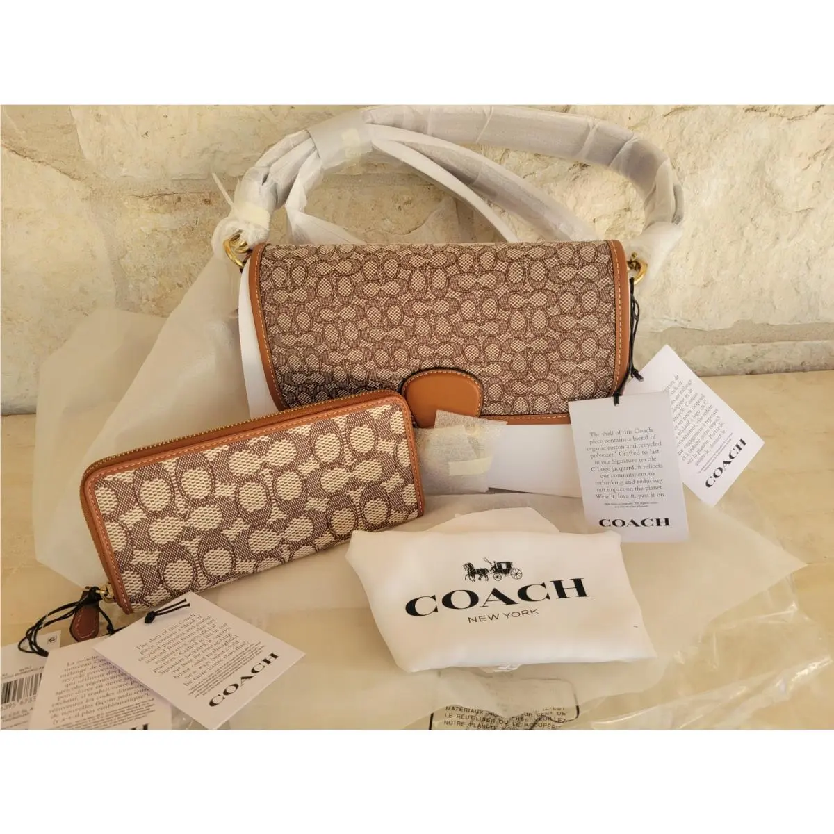 Tabby Brass/cocoa Burnished Amber Jacquard Bag + Accordion Wallet 2-pc Set by Coach