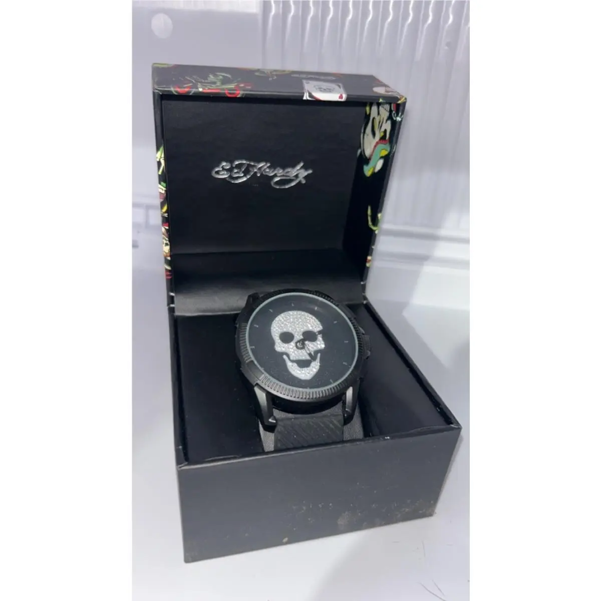 Mens Ed Hardy Black Silver Skull Watch One Size