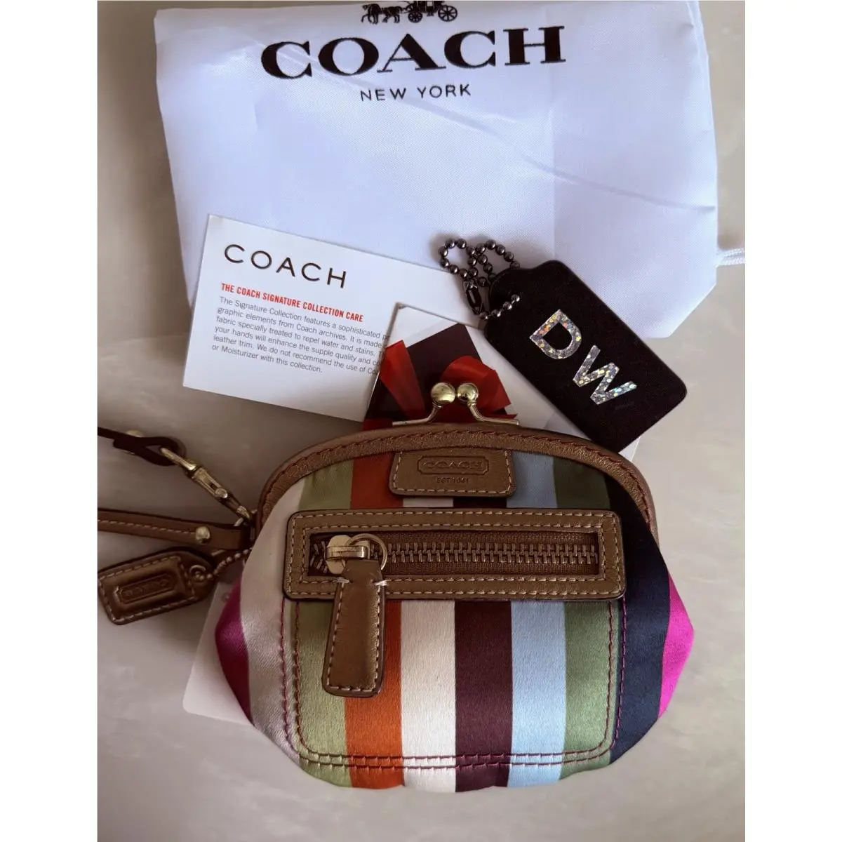 Vintage Legacy Stripe Satin Frame Kisslock Coin Purse 40239 by Coach