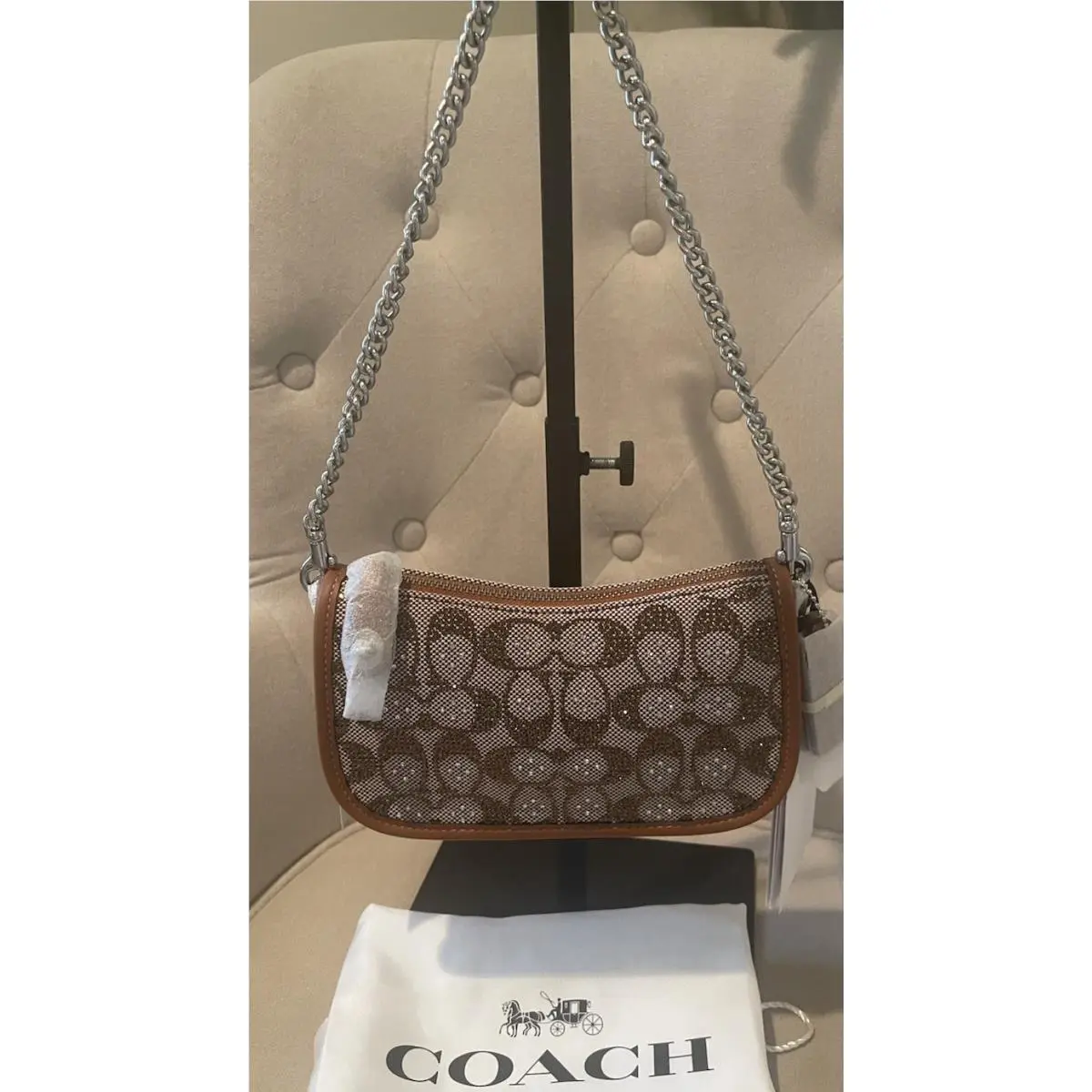 Swinger 20 Crystal Bag Burnished Amber Signature Jacquard Gift Boxed by Coach