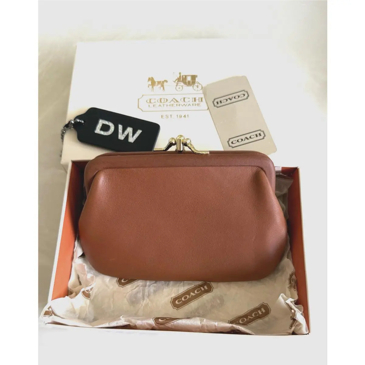 Vintage Double Kisslock British Tan Coin/change Purse Clutch 7180 Usa by Coach