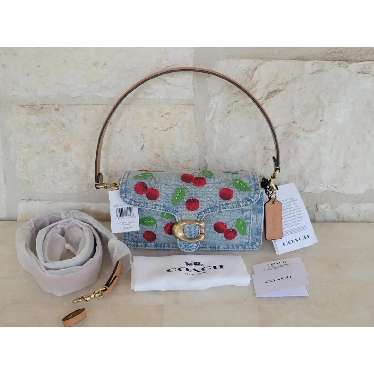 Tabby Shoulder/crossbody Bag Size 20 Cherry Embroidery Denim CDZ33 by Coach