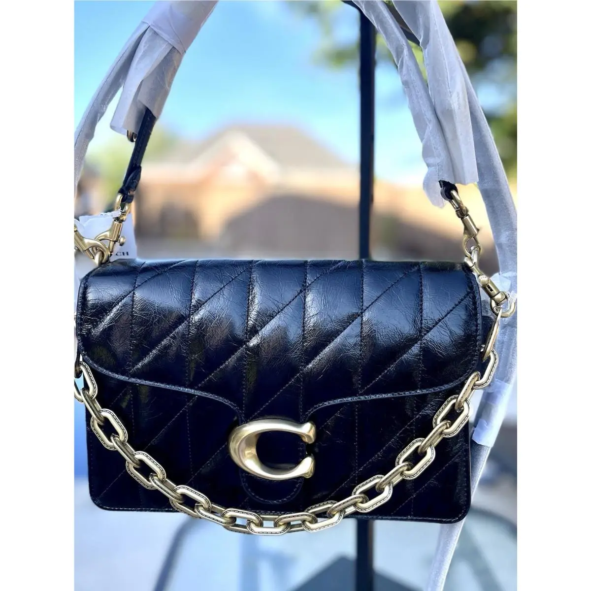 Beautiful Black Glazed Chain Tabby Gold Hardware by Coach