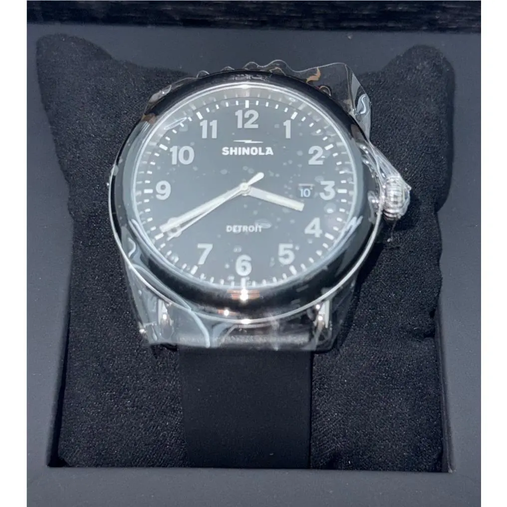 Detrola 41mm Black Dial Black Rubber Band Watch S0120307640 by Shinola