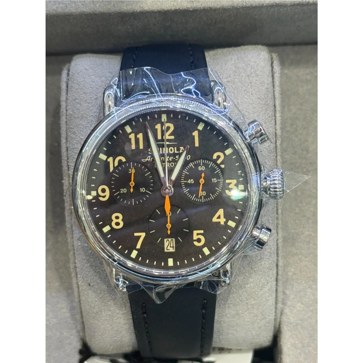 Runwell Chronograph 37mm Black Dial Leather Band Watch S0120315253 by Shinola