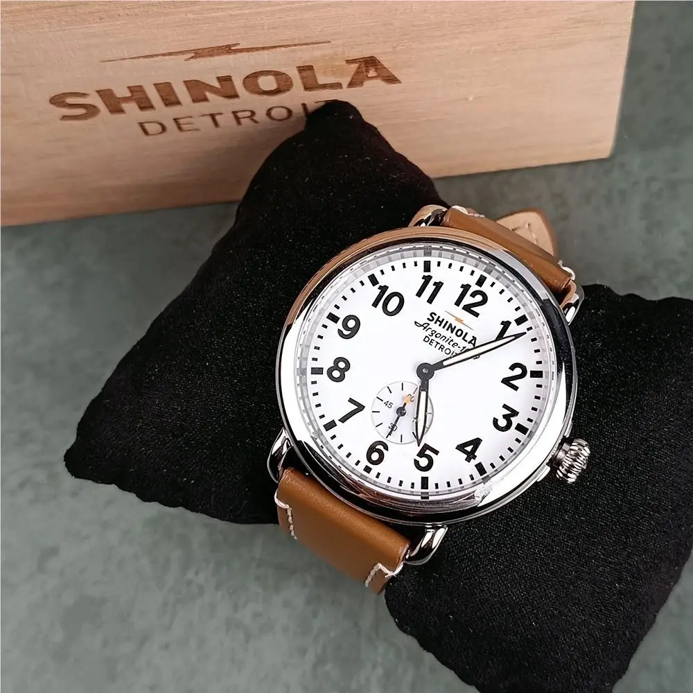 Men`s  Runwell 41mm White Dial Brown Leather Strap Quartz Watch by Shinola