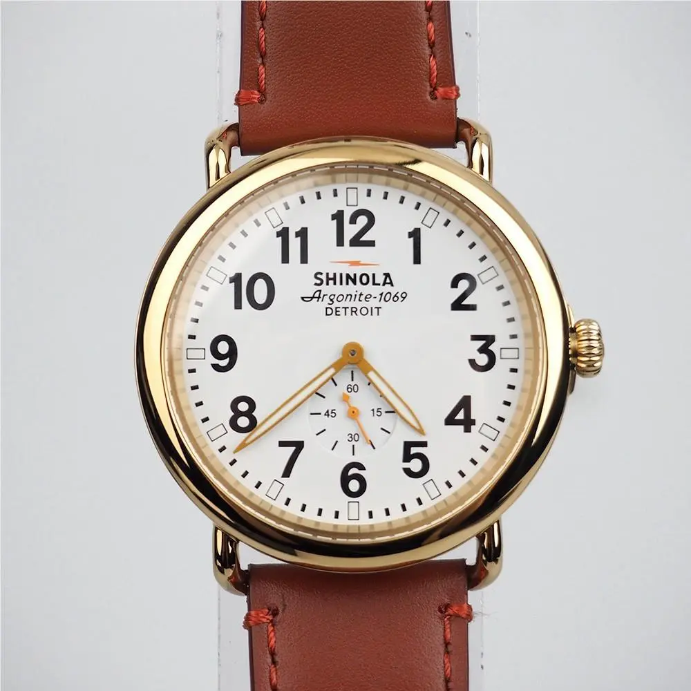 Men`s  Runwell 41mm Milky White Dial Brown Leather Strap Quartz Watch by Shinola