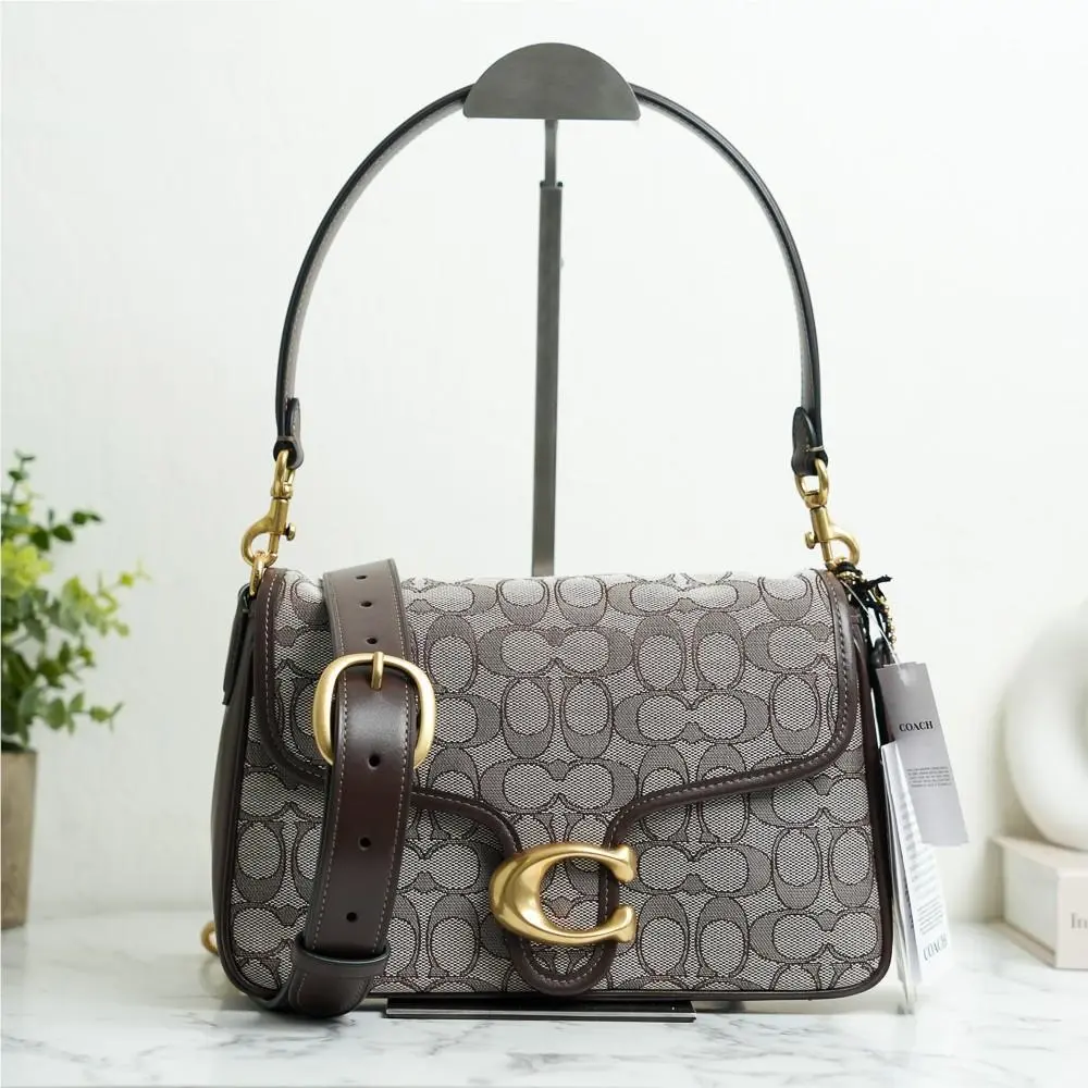 CDT21 Soft Tabby Shoulder Bag Signature Jacquard Brass/oak Maple Brown by Coach