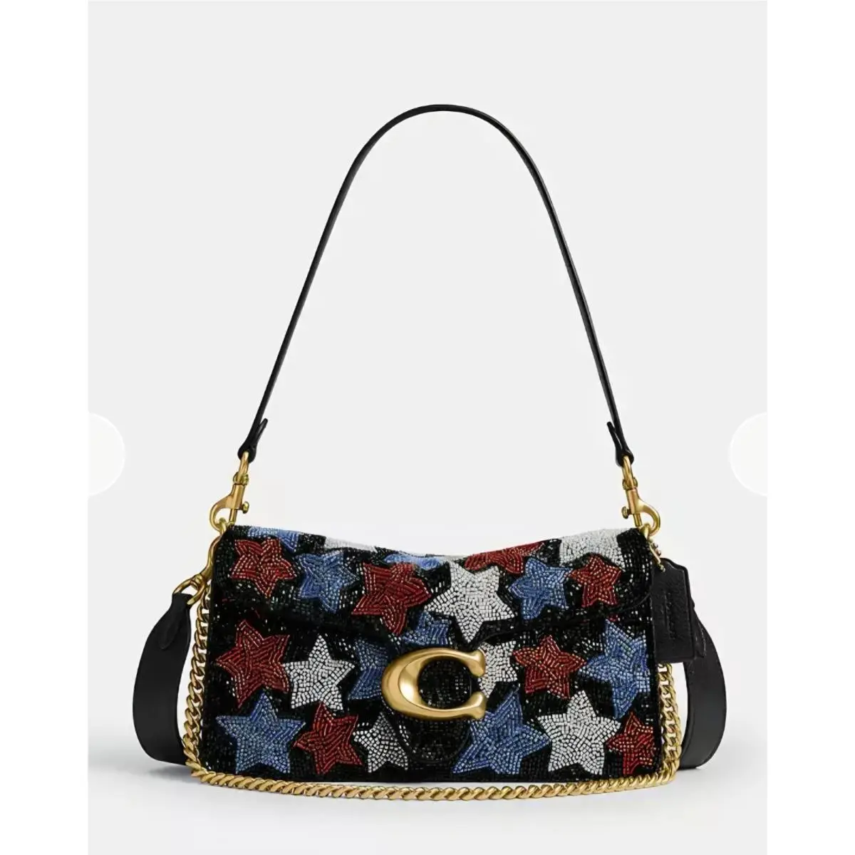 Tabby 26 Bag with Beaded Americana Stars Brass Navy Multi CF125 Rare by Coach