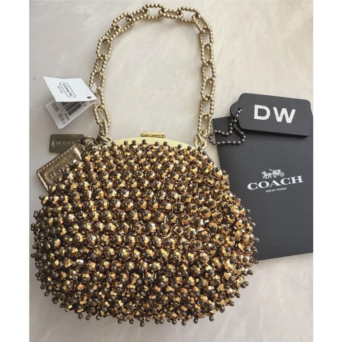 Ltd  Poppy Bead Party Bag Mini Satchel Frame Pushlock Gold 18729 by Coach