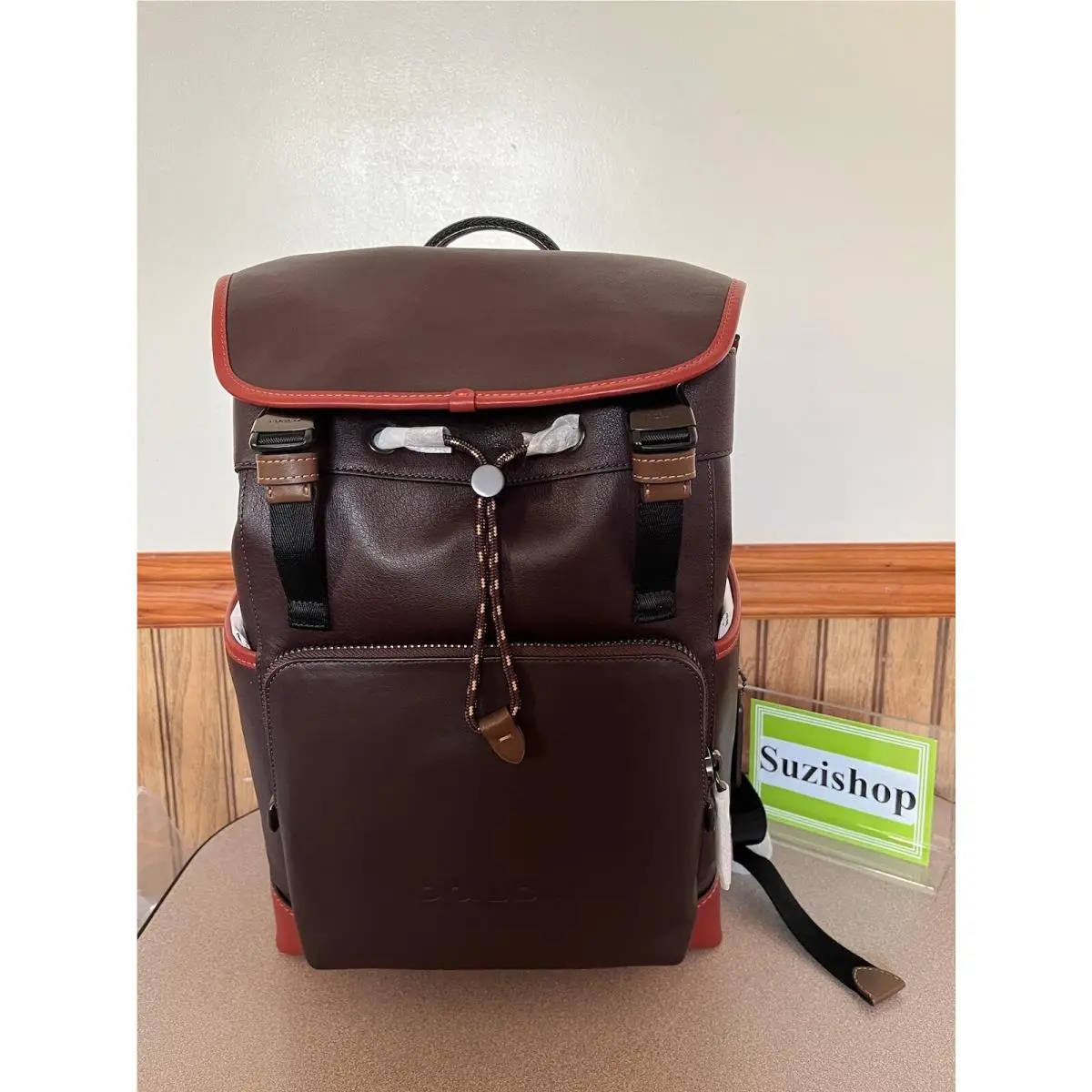 League Flap Backpack Colorblock Black Copper Oxblood C5342 by Coach