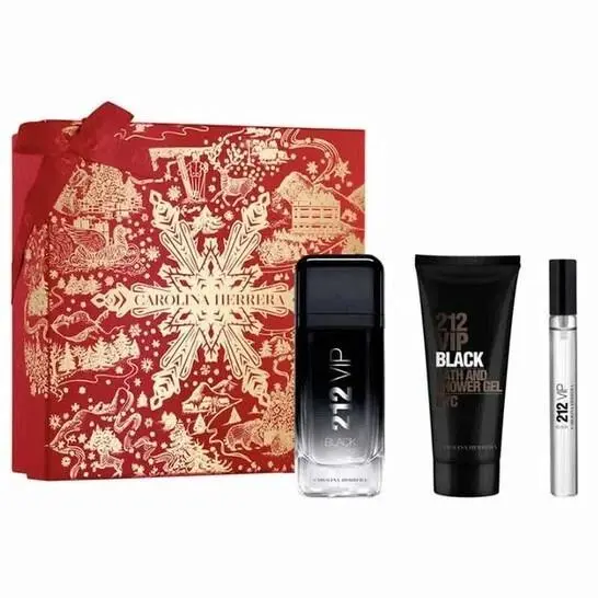 Carolina Herrera 212 Vip Black Set 3.4oz Edp + .34oz Edp Mini + 3.4oz Shower Gel