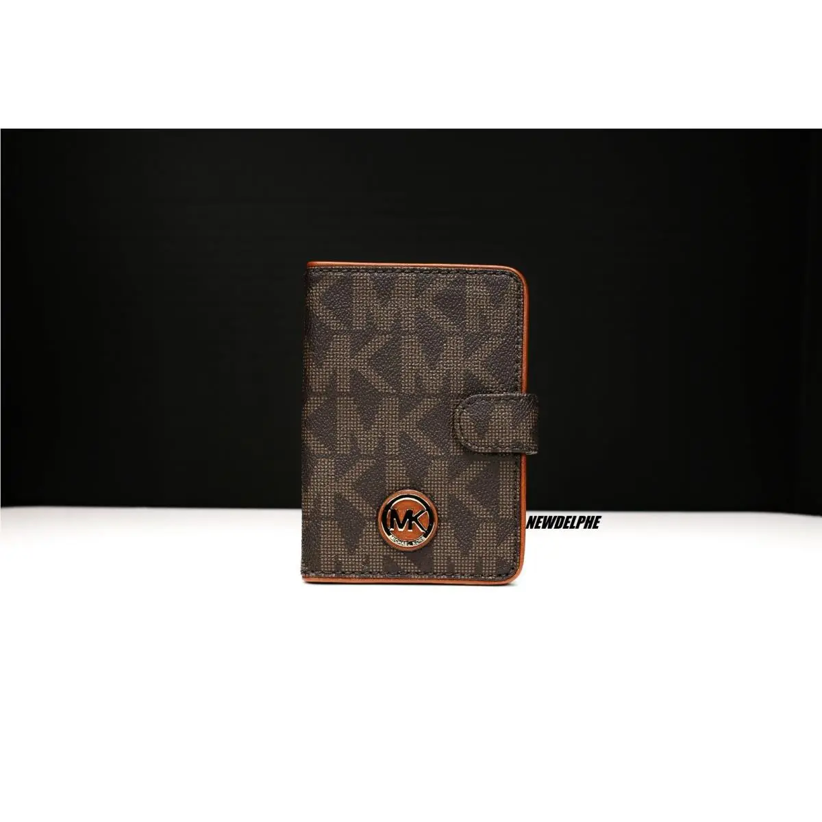 Signature MK Logo Fulton Passport Wallet Holder Case Brown PVC by Michael Kors