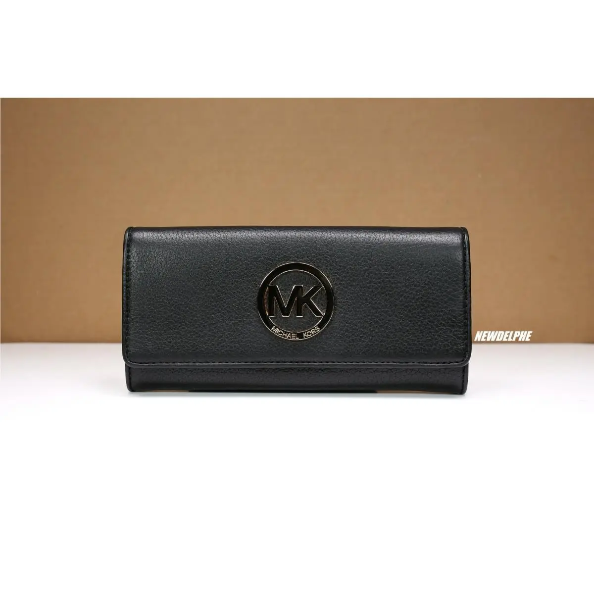 W MK Logo Fulton Long Wallet Purse / Gift Box Bag Black Leather by Michael Kors