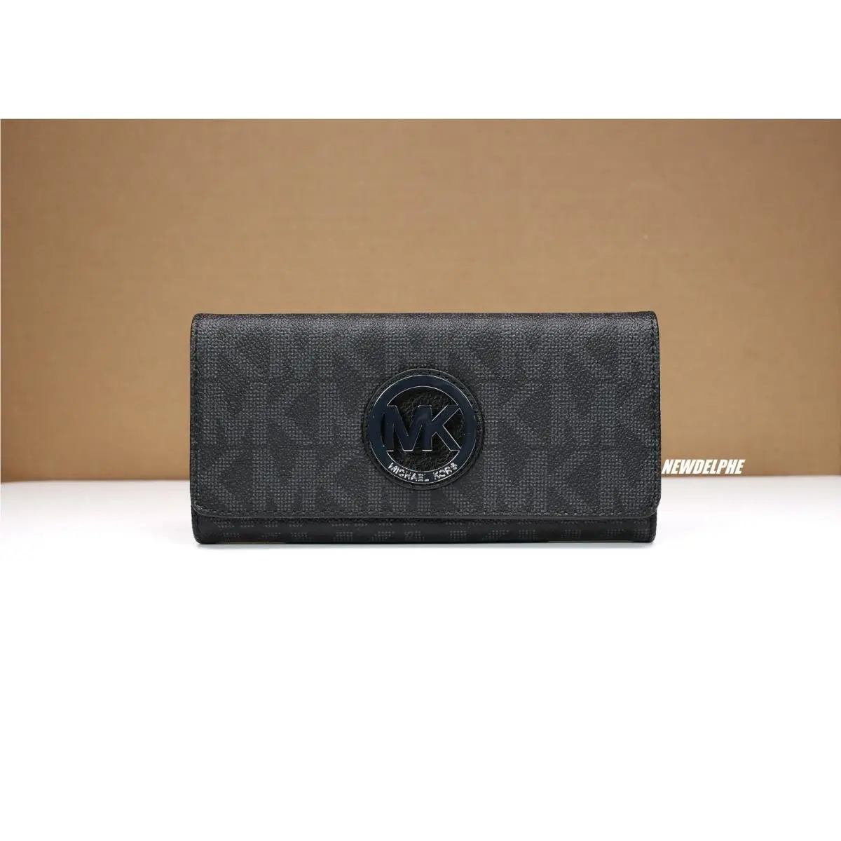 W MK Logo Fulton Long Wallet Purse / Gift Box Bag Black PVC by Michael Kors